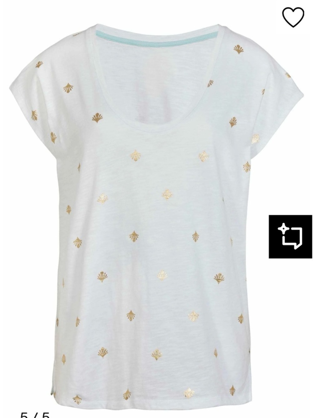 Boden Cotton White & Gold Shells Crew
Neck Top Women’s Size Medium